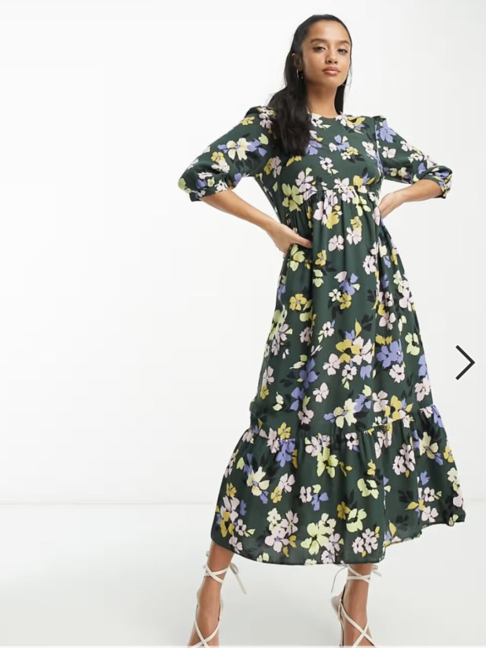 Nobody's Child Petite Rachel Floral Midi Dress in Dark Green Size US 14